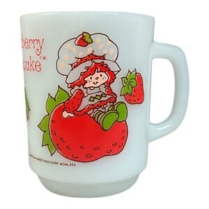 Vintage Strawberry Shortcake Milk Glass Mug Oven Proof Made in USA Nostalgic